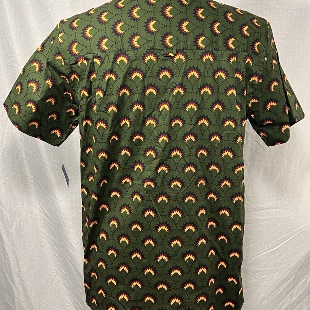 Hurley Mens Large Stretch Button Up Shirt Green Geometric Aztec NWT - Picture 3 of 16